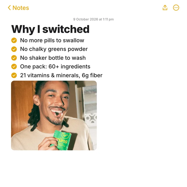 Grüns ad with its review scores